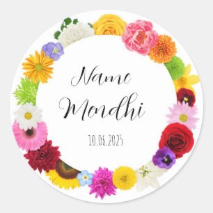 floral colourful mendhi favour stickers
