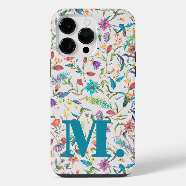 Floral Colourful Monogram Initial Letter iPhone Case (Back)