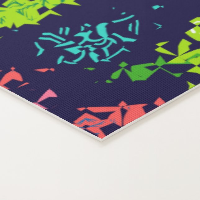 Floral colourful mosaic pattern blue background yoga mat (Detail)