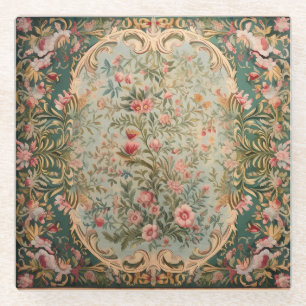 Floral Colourful Oriental Carpet Glass Coaster