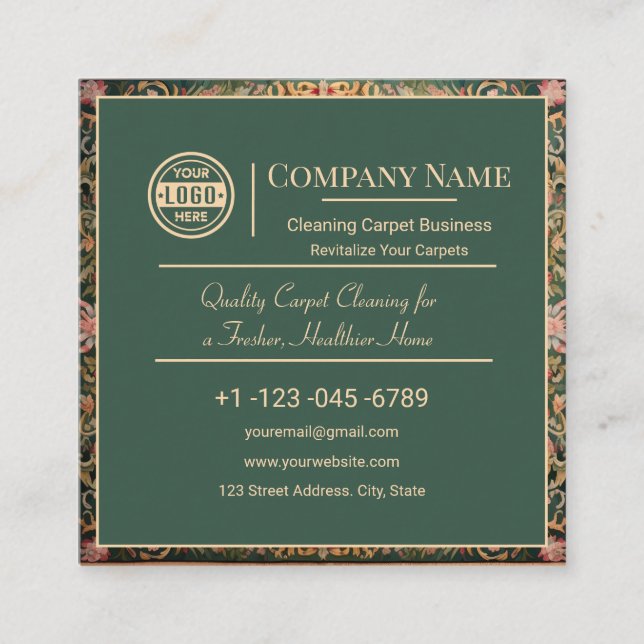 Floral Colourful Oriental Carpet Square Business Card (Front)