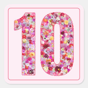 Floral Colourful Pink Month Number 10 Square Sticker