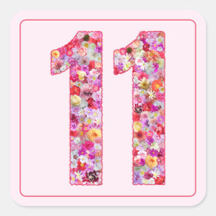 Floral Colourful Pink Month Number 11 Square Sticker