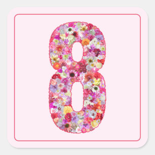 Floral Colourful Pink Month Number 8 Square Sticker