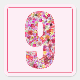 Floral Colourful Pink Month Number 9 Square Sticker