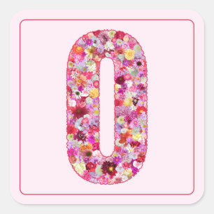 Floral Colourful Pink Number 0 Square Sticker