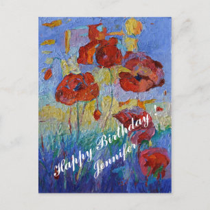 Floral Colourful Poppies Flowers Happy Birthday Postcard