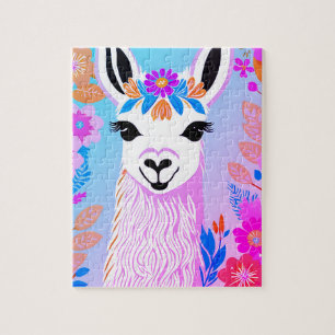  Floral Colourful Retro Llama Jigsaw Puzzle
