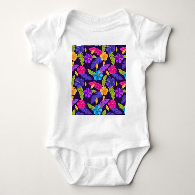 Floral Colourful Tropical Leaves Flowers Pattern-2 Baby Bodysuit (Front)