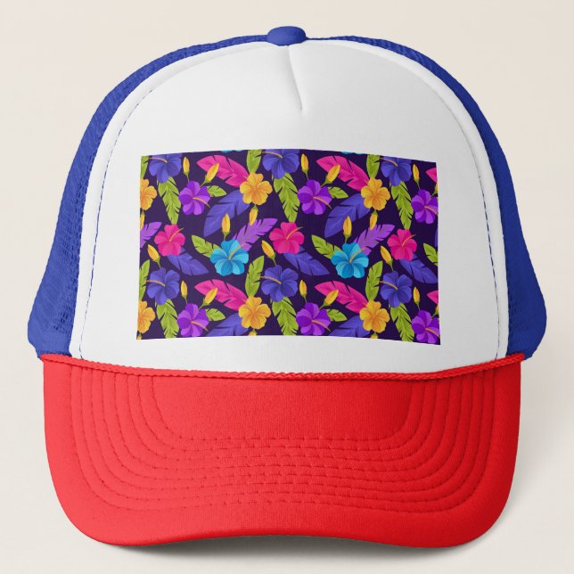Floral Colourful Tropical Leaves Flowers Pattern-2 Trucker Hat (Front)