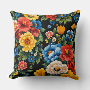 Floral colourful Ukrainian folk art Cushion