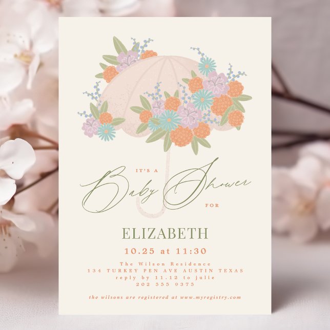 Floral Colourful Umbrella Yellow Baby Shower Invitation (Creator Uploaded)