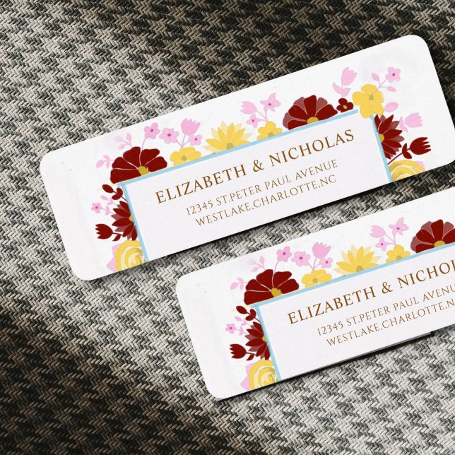 floral colourful vivid wedding rsvp return address label (Creator Uploaded)
