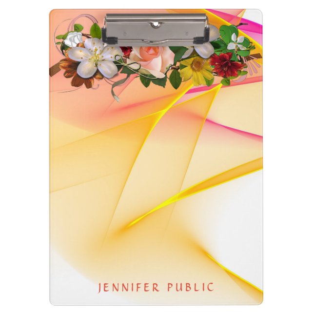 Floral Colourful Watercolor Template Red Pink Clipboard (Front)