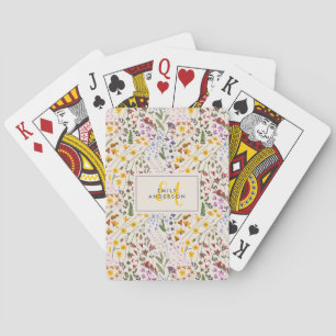 Floral colourful wildflower personalised initial playing cards
