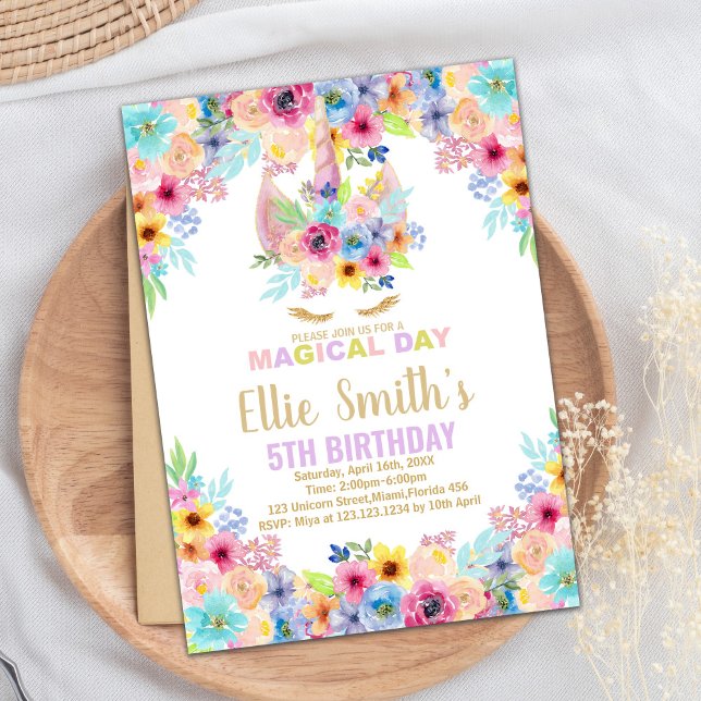 Floral Colours Unicorn Birthday Invitations (Floral Colors Unicorn Birthday Invitations)
