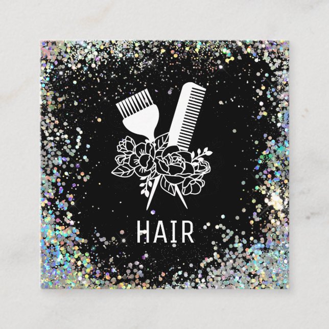 *~* Floral Comb Flowers Brush Glitter  AP6  Square Business Card (Front)