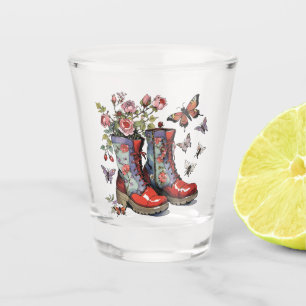 Floral Combat Boots with Flowers & Butterflies Shot Glass