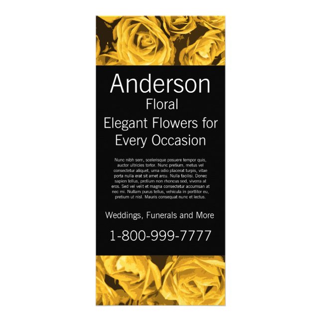 Floral Company Florist Gold Roses Rack Card (Front)