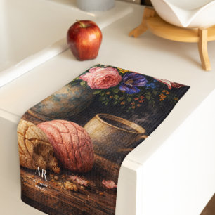 Floral Concha Still Life   Monogram Tea Towel