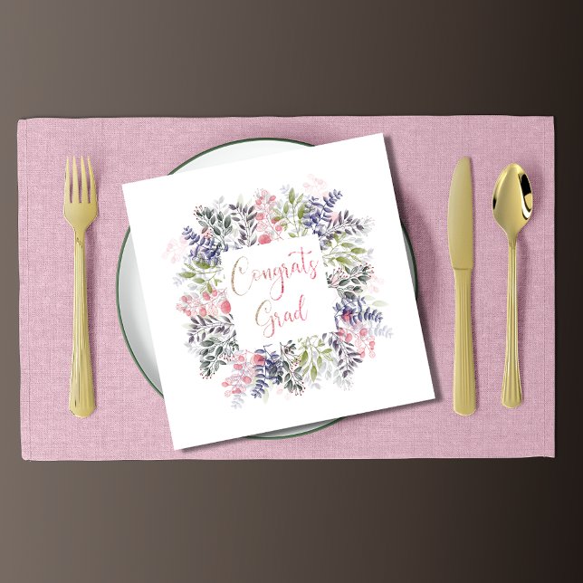 Floral Congrats Grad Glitter Typography Napkin (Creator Uploaded)