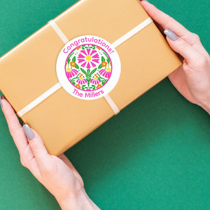 Floral Congrats – Personalized & Fun! Classic Round Sticker