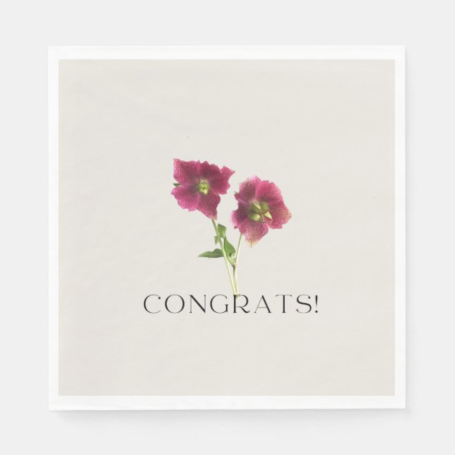 Floral Congrats Trendy Magenta Violet Flower Napkin (Front)