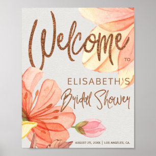 Floral copper glitter bridal shower welcome sign