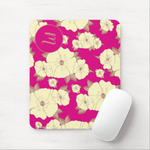 Floral Copper Pastel Yellow on Fuchsia background Mouse Pad
