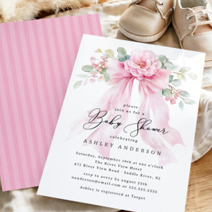 Floral Coquette Bow Baby Shower Invitation