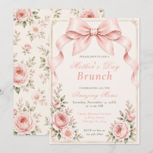 Floral Coquette Bow Mother’s Brunch Invitation