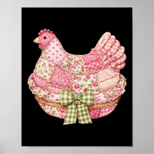 Floral Coquette Bow Patchwork Chicken Hens Grandma Poster