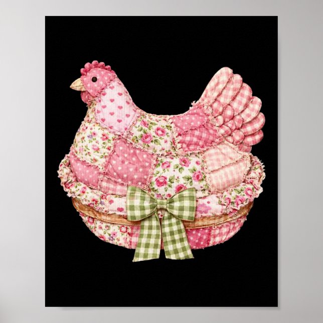 Floral Coquette Bow Patchwork Chicken Hens Grandma Poster (Front)