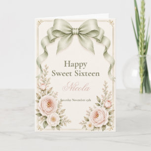 Floral Coquette Bow Sweet Sixteen Card