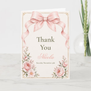 Floral Coquette Bow Sweet Sixteen Thank You Card