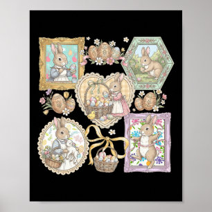 Floral Coquette Easter Bunny, Vintage Thrifted Gra Poster