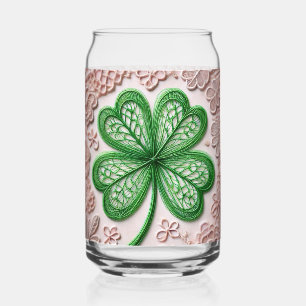 Floral coquette lace shamrock St Patrick's day  Can Glass
