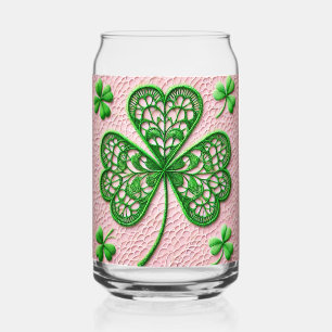 Floral coquette lace shamrock St Patrick's day Can Glass