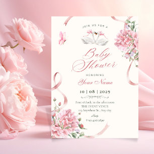 Floral Coquette Pink Bow Vintage baby shower Invitation