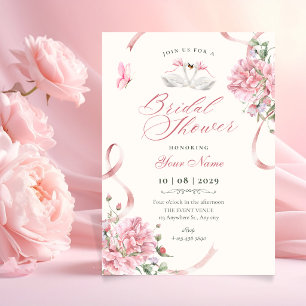Floral Coquette Pink Bow Vintage bridal shower Invitation
