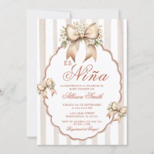 Floral coquette Stripe Es Nina Spanish Baby Shower Invitation