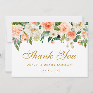 Floral Coral Gold Wedding Thank You