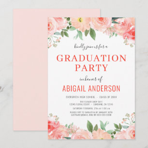Floral Coral Peach Bridal Shower Watercolor Modern Invitation