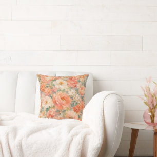 floral Coral Peach Romantic Bloom Home Décor Cushion