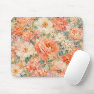 floral Coral Peach Romantic Bloom Home Décor Mouse Pad