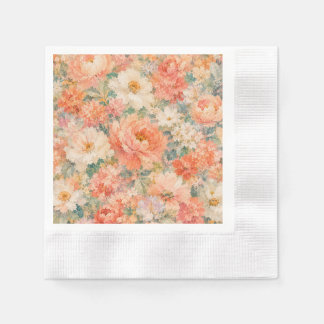 floral Coral Peach Romantic Bloom Home Décor Napkin