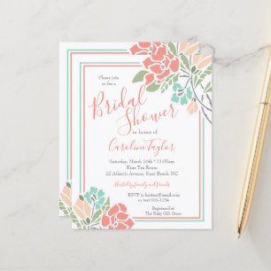 Floral Coral Teal Bridal Shower Invitation