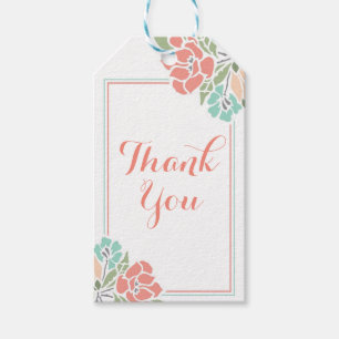 Floral Coral Teal Thank You Gift Tags