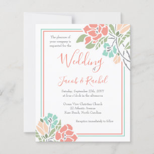 Floral Coral Teal Wedding Invitation