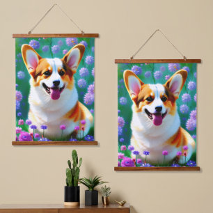 Floral Corgi Hanging Tapestry